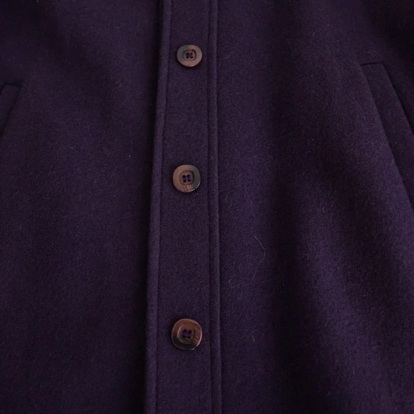 Vintage Liz Moody Purple 75% Wool with Suede Detail Button Up Pea Coat 16  W - Picture 8 of 16